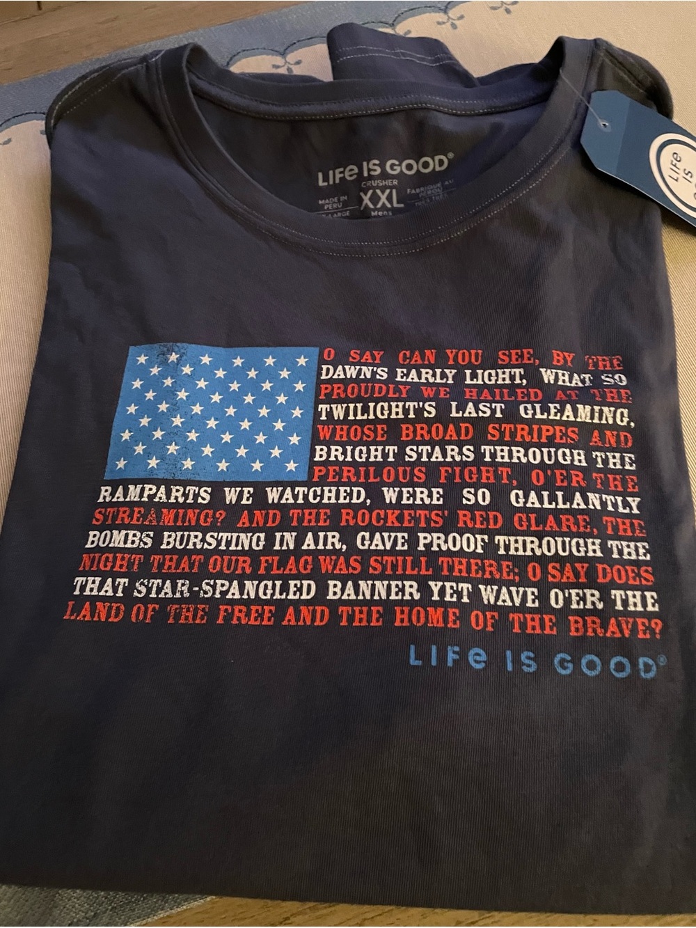Life Is Good Men's Crusher T-Shirt 2xl in navy blue with Red & Blue Accent